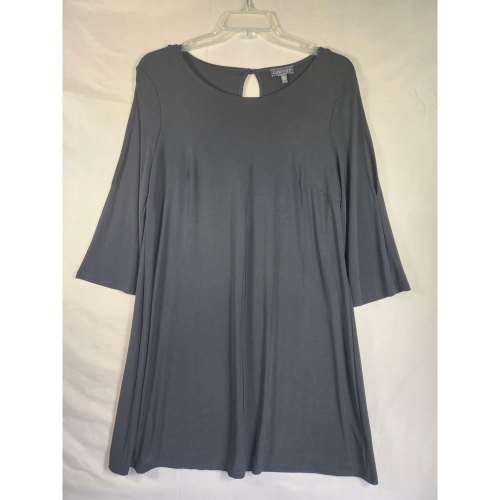 Luxology Womens L Black Slit Bell Sleeve Swing Dress Dark Goth Witchy Minimalist
